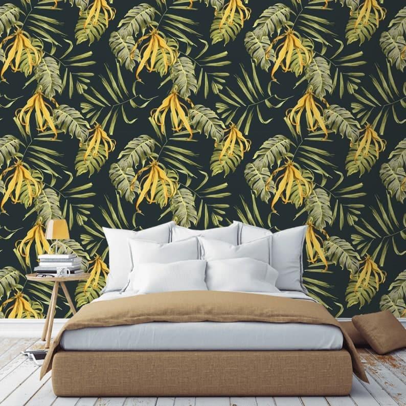 Yellow and Green Large Leaves Tropical Wallpaper