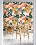 Yellow and Pink Vibrant Tropical Monstera Wallpaper