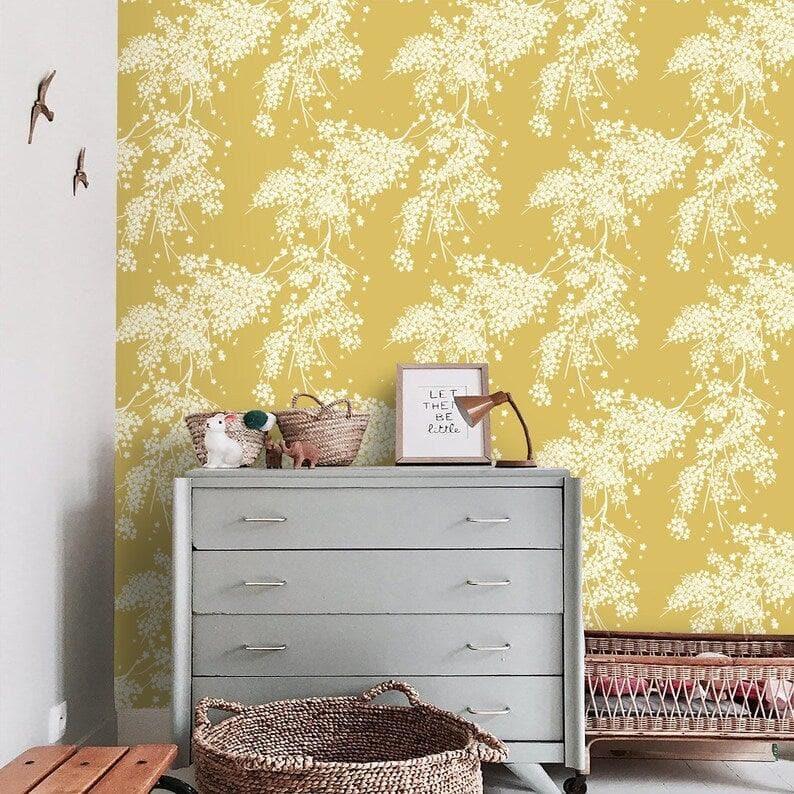 Yellow and White Floral Wallpaper