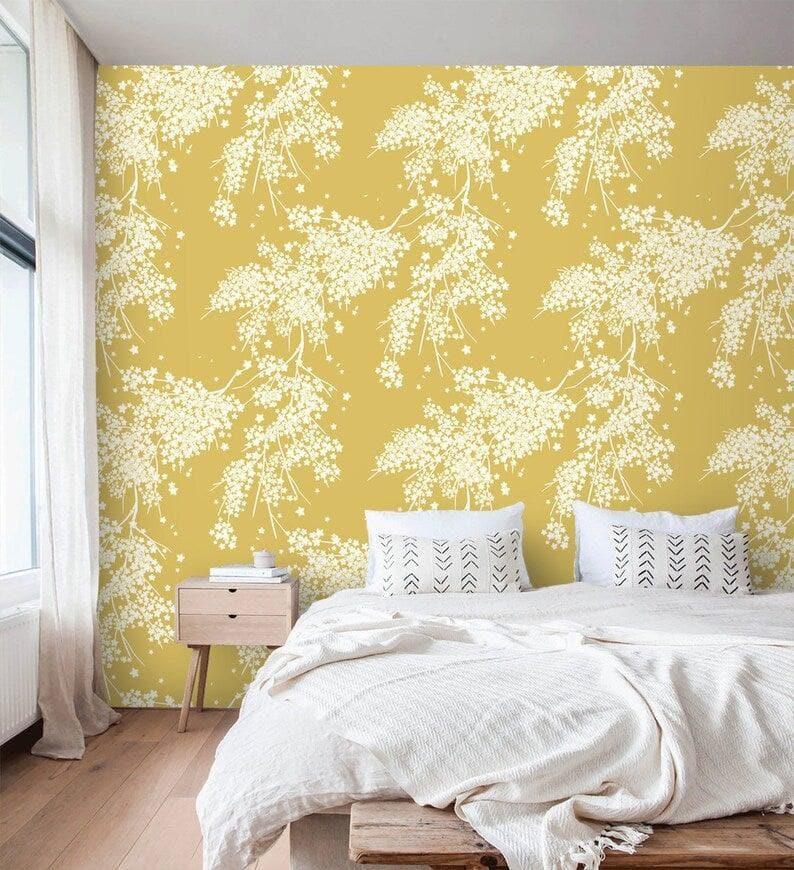 Yellow and White Floral Wallpaper - MAIA HOMES