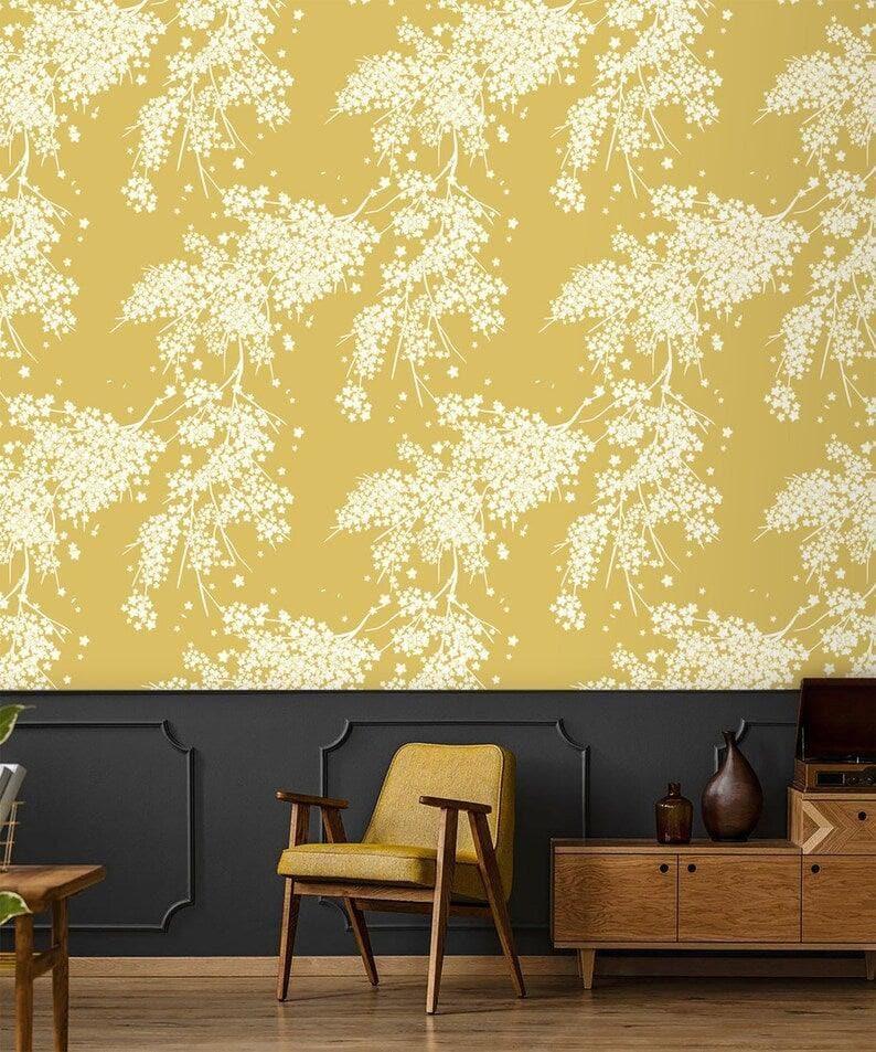 Yellow and White Floral Wallpaper