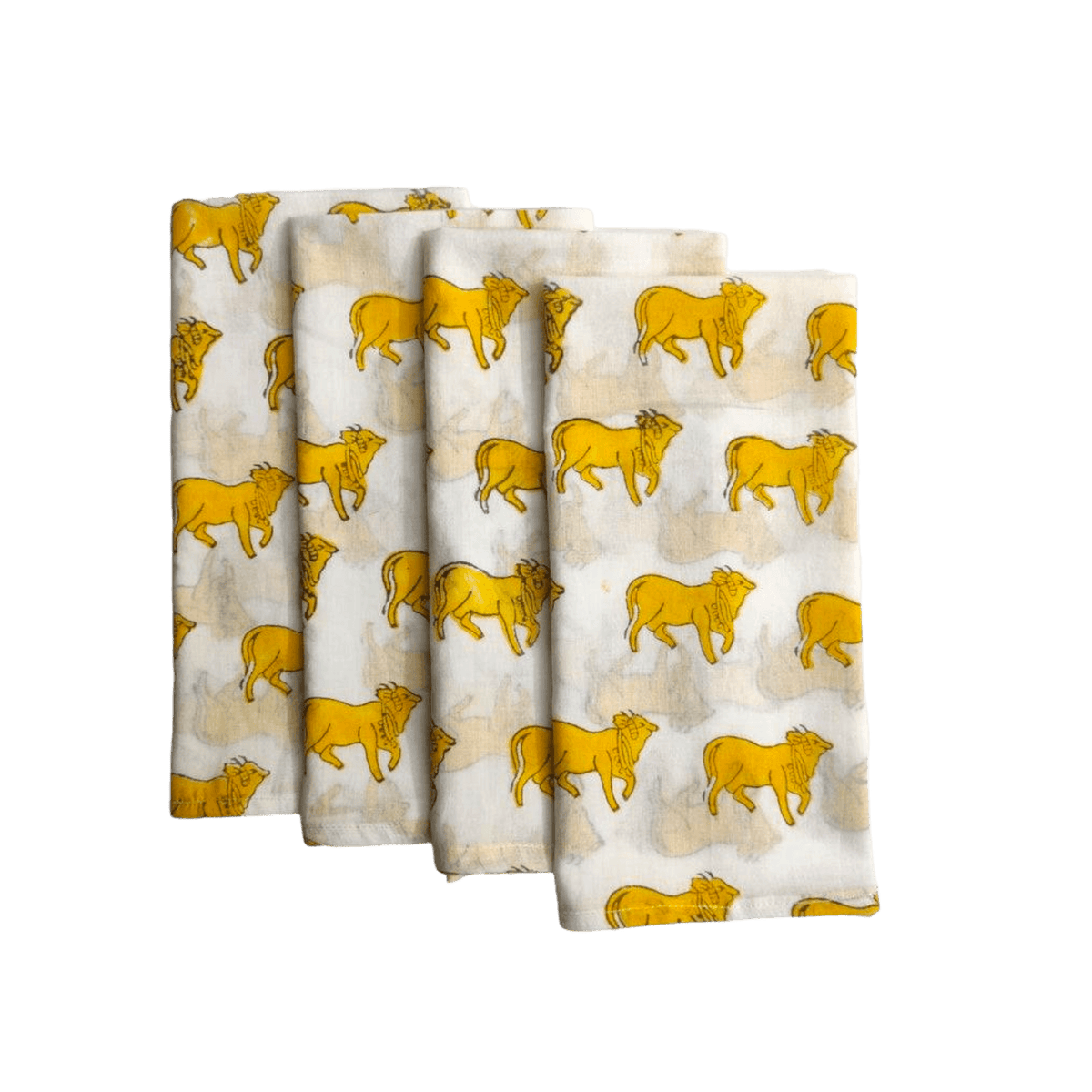 Yellow Cows Block Printed Cotton Napkins