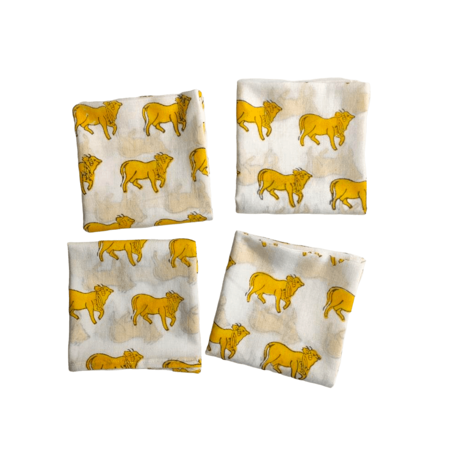 Yellow Cows Block Printed Cotton Napkins