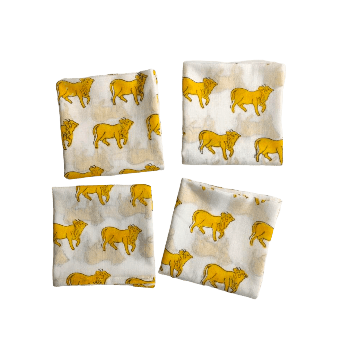 Yellow Cows Block Printed Cotton Napkins - MAIA HOMES