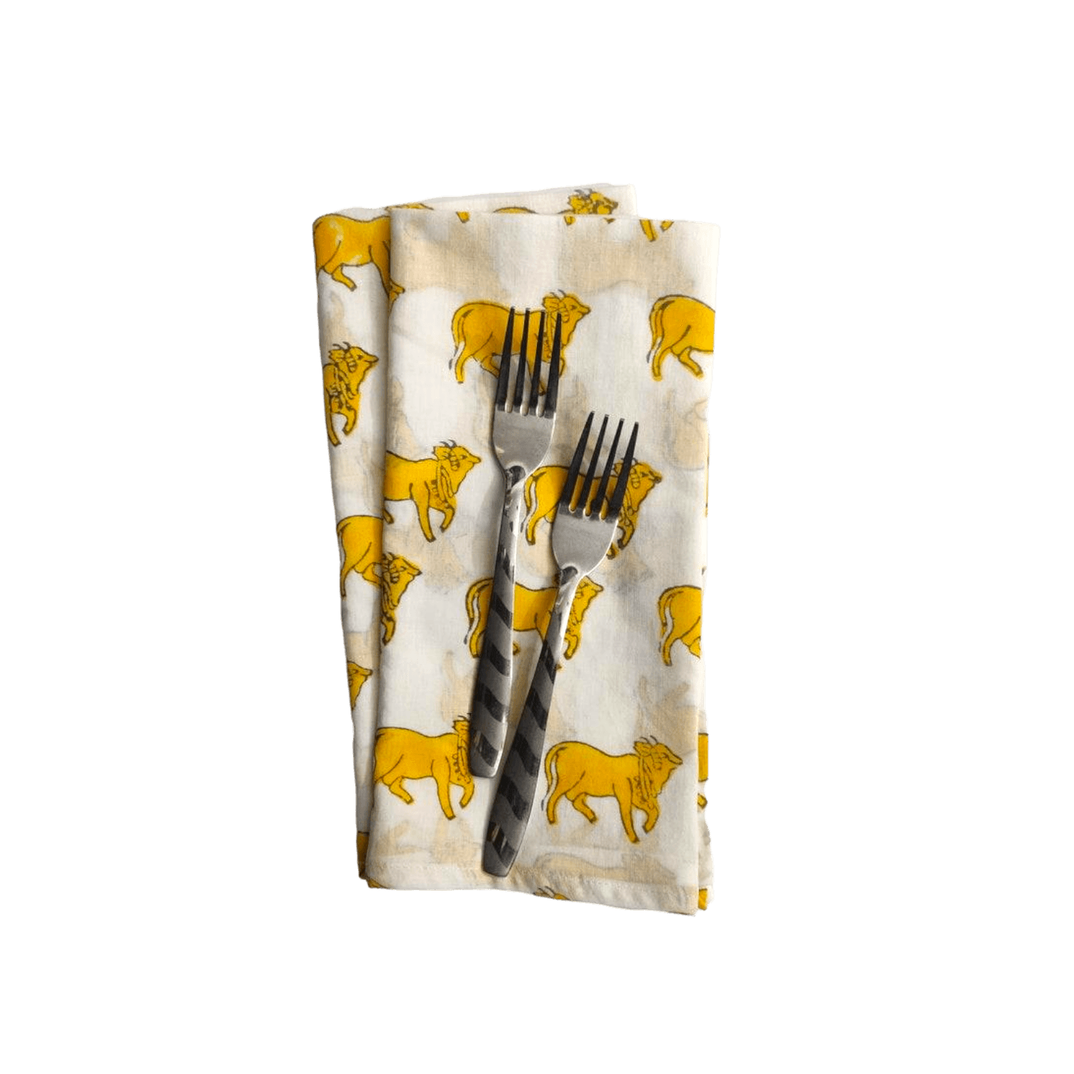 Yellow Cows Block Printed Cotton Napkins