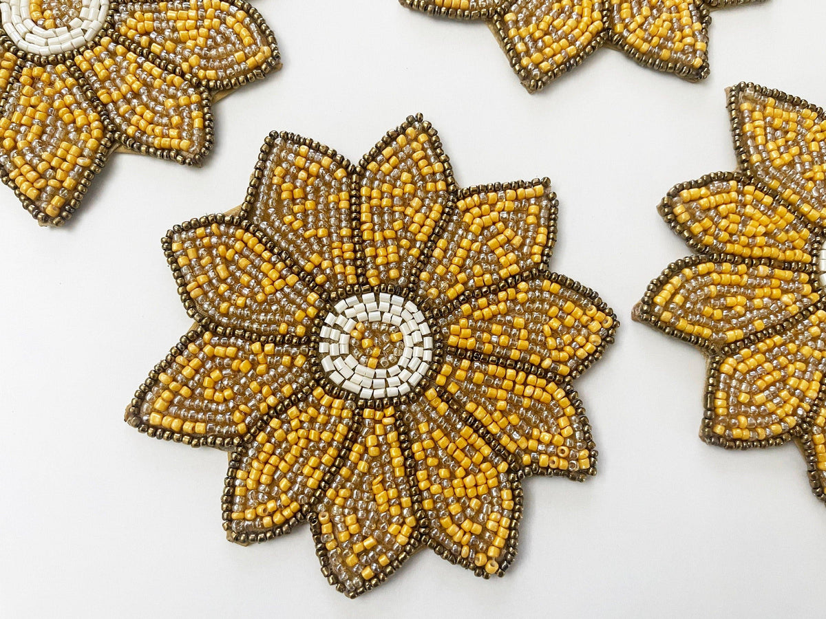 Yellow Flower Bead Coasters - Set of 6