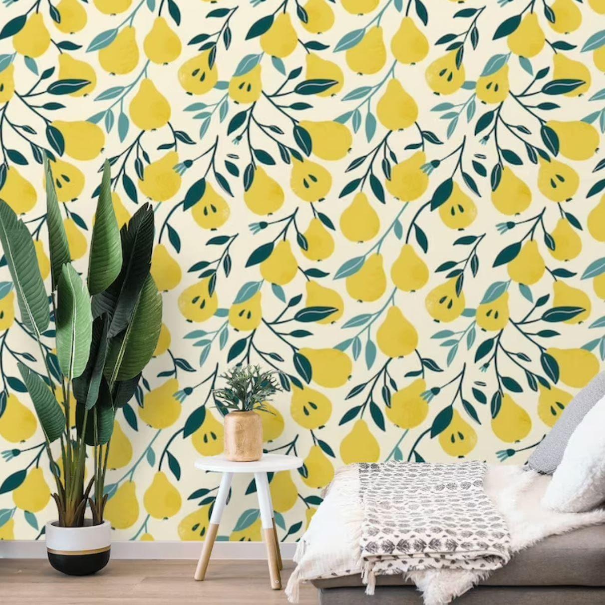 Yellow Pears and Lemons Wallpaper - MAIA HOMES