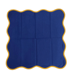 Yellow Scalloped Royal Blue Cotton Placemats Napkins- Set of 4