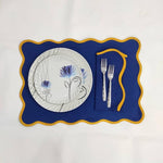 Yellow Scalloped Royal Blue Cotton Placemats