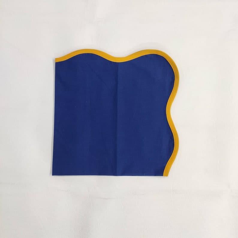 Yellow Scalloped Royal Blue Cotton Placemats - MAIA HOMES