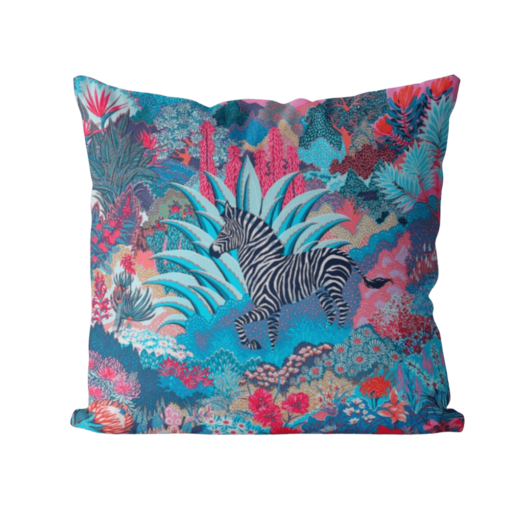 Zebra in the Garden Floral Printed Throw Pillow Cover - MAIA HOMES