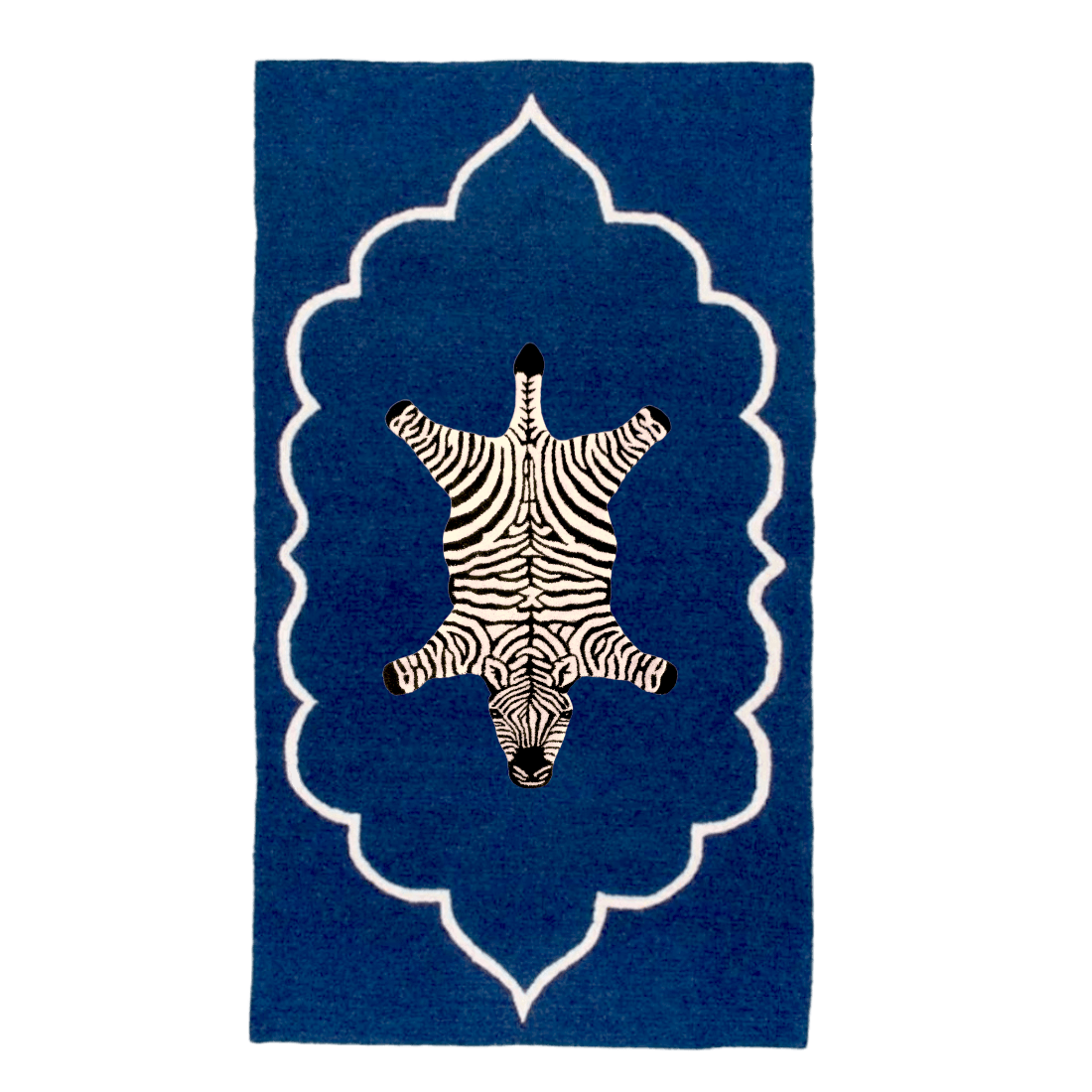 Zebra in the Royal House Hand Tufted Wool Rug - Dark Blue