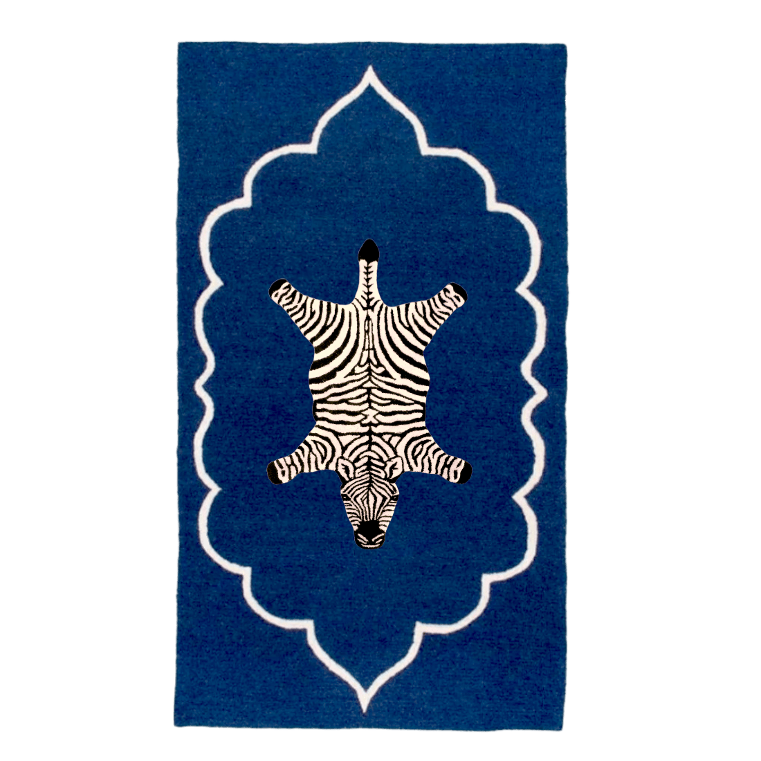 Zebra in the Royal House Hand Tufted Wool Rug - Dark Blue - MAIA HOMES