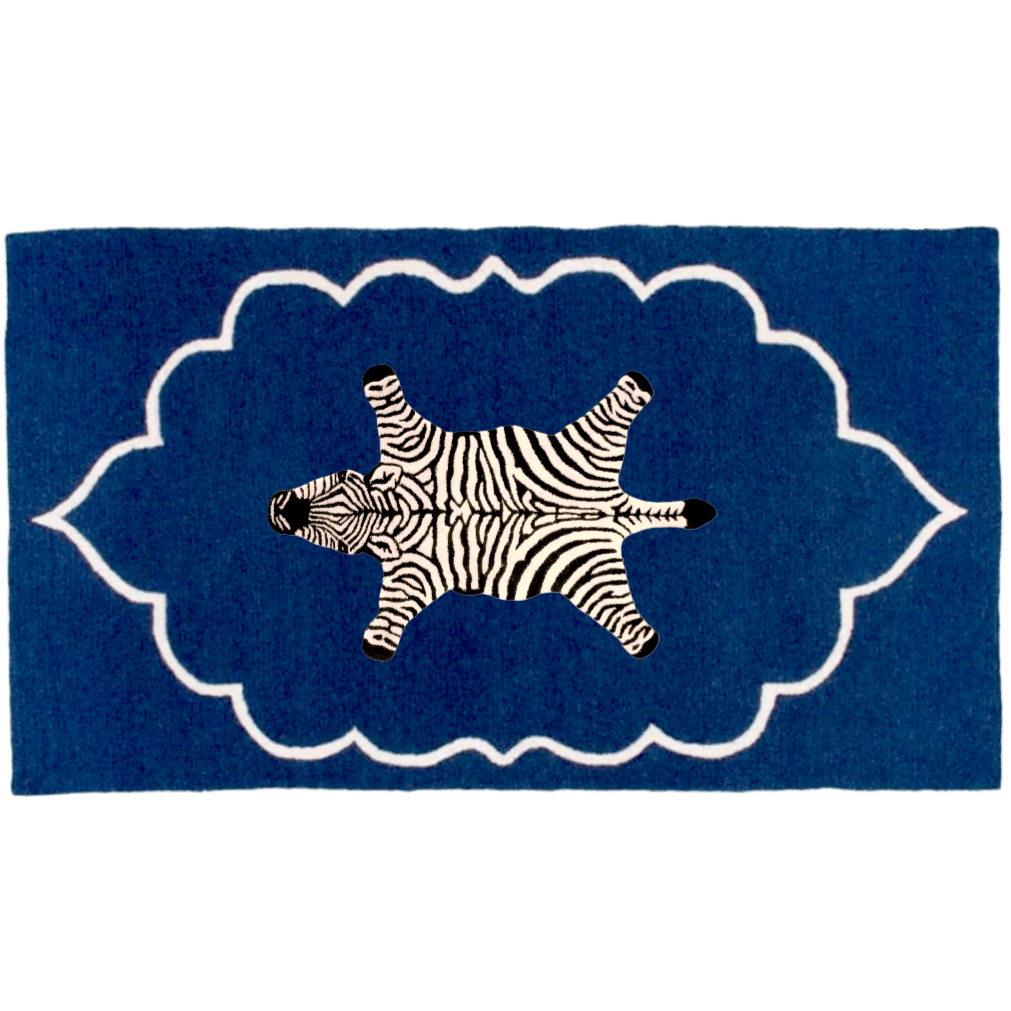 Zebra in the Royal House Hand Tufted Wool Rug - Dark Blue - MAIA HOMES