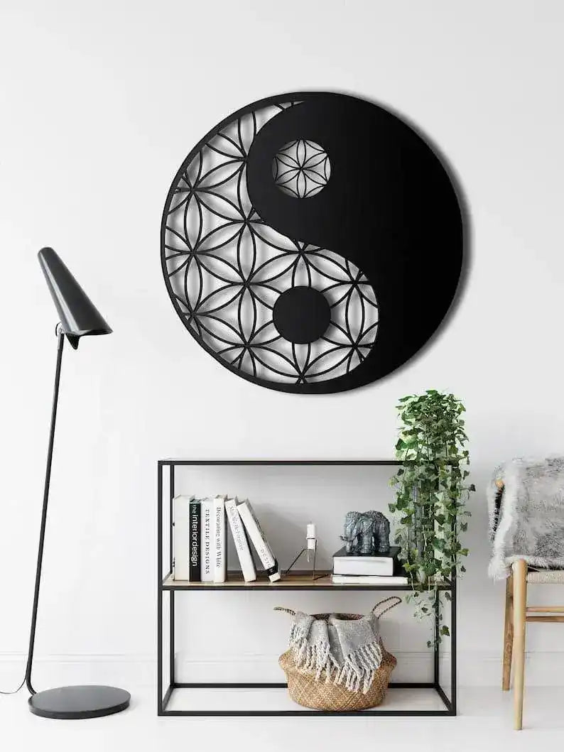 Zen Yin Yang Metal Wall Hanging Decor Black