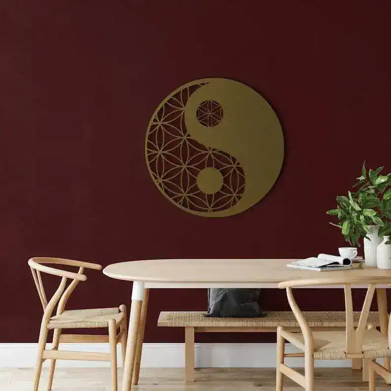 Zen Yin Yang Metal Wall Hanging Decor Gold