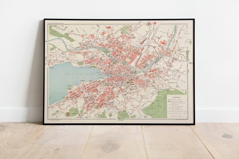 Zurich City Map Wall Print| Framed Map Wall Decor - MAIA HOMES